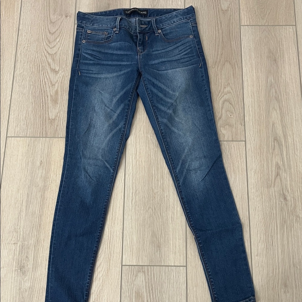 Express Y2K Low Rise Classic Skinny Casual Streetwear Dark Blue Skinny Jeans. 2